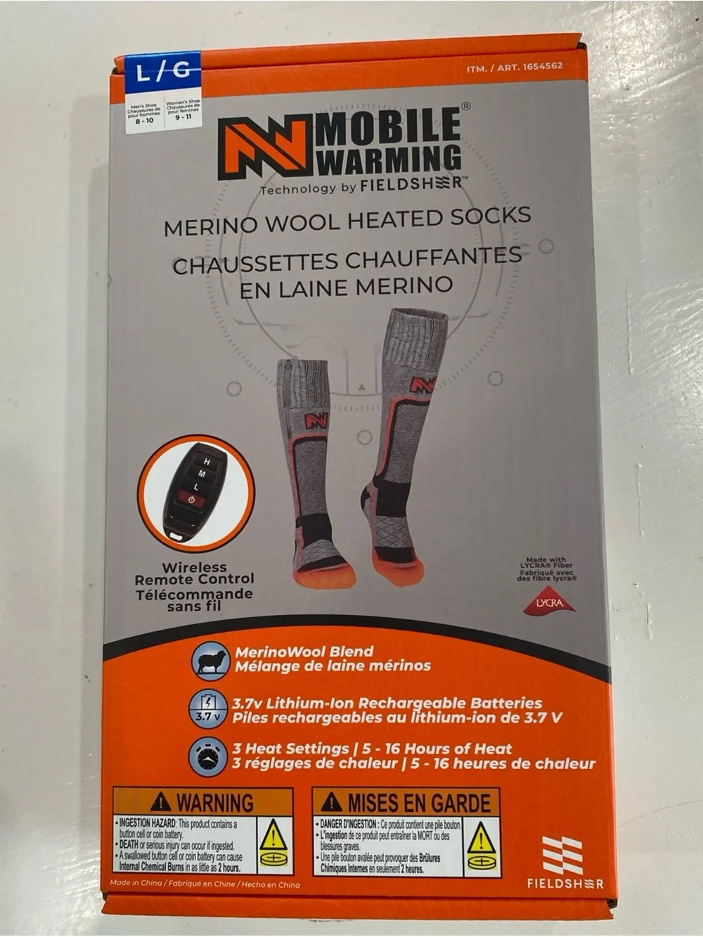 Field Sheer Mobile Warming Merino Wool Heated Socks Unisex Sz L Wireless Remote